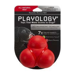 Playology SQUEAKY BOUNCE BALL хрустящий жевательный тройной мяч для собак с пищалкой и с ароматом говядины, красный