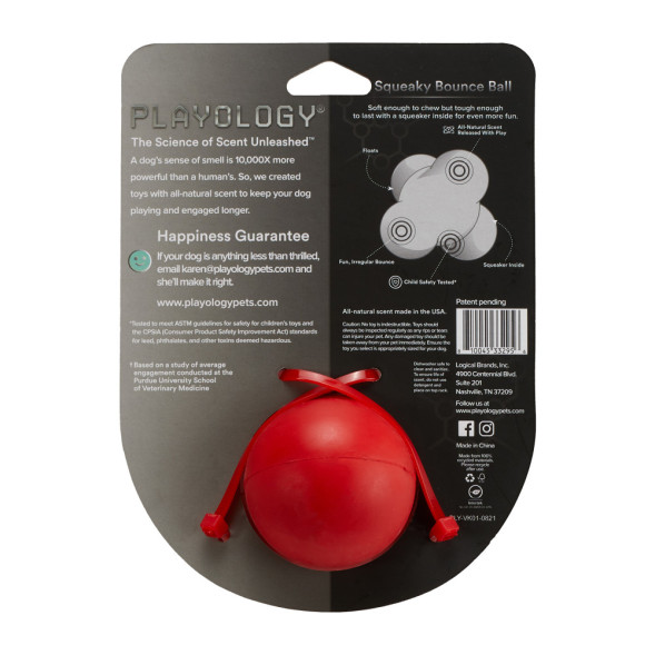 Playology SQUEAKY BOUNCE BALL хрустящий жевательный тройной мяч для собак с пищалкой и с ароматом говядины, красный