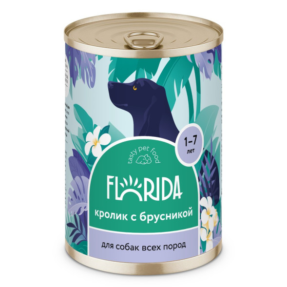 Florida консервы для взрослых собак с кроликом и брусникой - 400 г x 9 шт