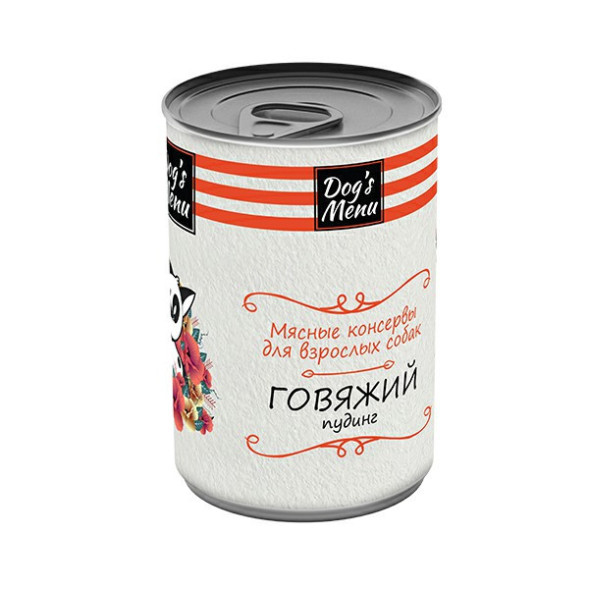 Dog`s Menu влажный корм для взрослых собак говяжий пудинг в консервах - 340 г х 12 шт
