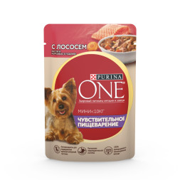 Purina ONE Мини паучи для собак мелких пород при чувствительном пищеварении с лососем  - 85 г х 26 шт