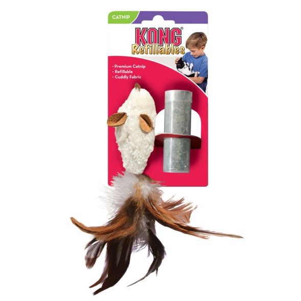 Плюшевая игрушка Kong Мышь полевка с перьями для кошек, размер 6,8 х 4,0 х 2,3 см