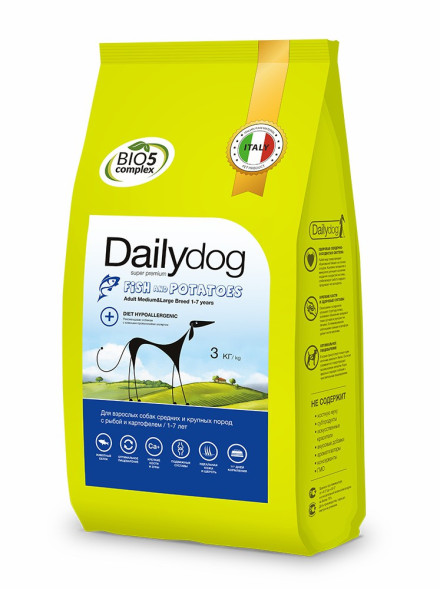 Сухой корм Dailydog Adult Medium and Large Fish Potatoes для взрослых собак средних и крупных пород с рыбой и картофелем - 3 кг