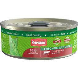 Четвероногий Гурман Мясное ассорти с говядиной консервированный корм для котят - 100 г (24 шт)