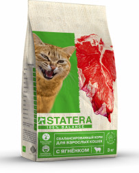 Statera сухой сбалансированный корм для взрослых кошек с ягненком - 3 кг