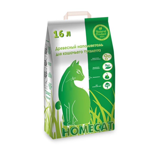 Homecat древесный впитывающий наполнитель с мелкими гранулами - 16 л