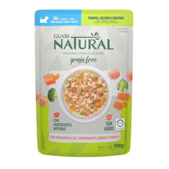 Guabi Natural Dog Grain Free паучи беззерновые для взрослых собак всех пород курица, лосось и овощи - 100 г x 18 шт