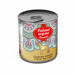Родные Корма Нежные влажный корм для взрослых собак Сердечки куриные в желе в консервах - 240 г х 12 шт