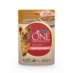 Purina ONE Мини паучи для собак мелких пород при излишнем весе с индейкой  - 85 г х 26 шт