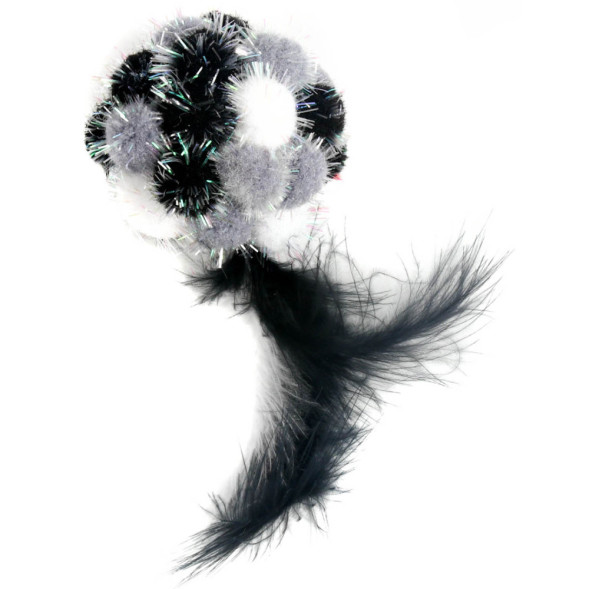 Petpark игрушка для кошек Мяч Пон-Пон с перьями, 24 см, серый