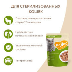 Мнямс влажный корм для стерилизованных кошек кусочки в соусе с кроликом, в паучах - 85 г х 24 шт