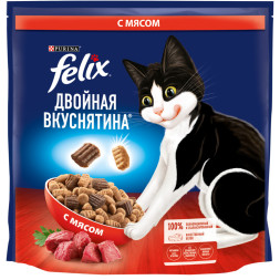 Felix Двойная вкуснятина сухой корм для взрослых кошек с мясом - 1,3 кг