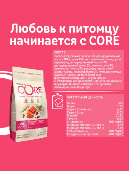 Wellness Сore сухой корм для стерилизованных кошек с лососем 300 г