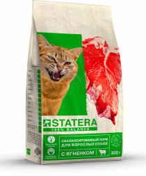 Statera сухой сбалансированный корм для взрослых кошек с ягненком - 800 г