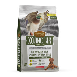 Деревенские лакомства Холистик Премьер сухой корм для взрослых собак средних и крупных пород с уткой и рисом - 7 кг