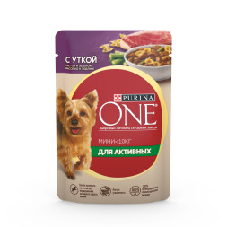 Purina ONE Мини паучи для собак мелких пород при активном образе жизни с уткой  - 85 г х 26 шт