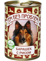 Ем без проблем влажный корм для собак с барашком и рисом, в консервах - 410 г х 20 шт