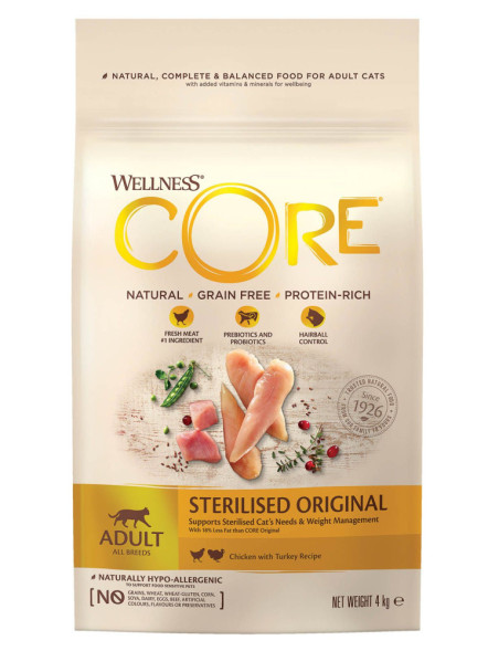 Wellness Core сухой корм для стерилизованных кошек с курицей и индейкой 4 кг