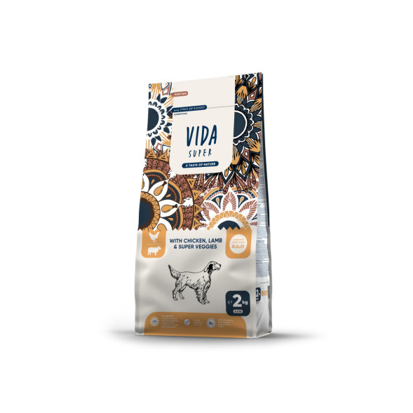 Vida Super Hunting сухой корм для взрослых собак средних и крупных пород, с курицей, ягненком и овощами - 2 кг