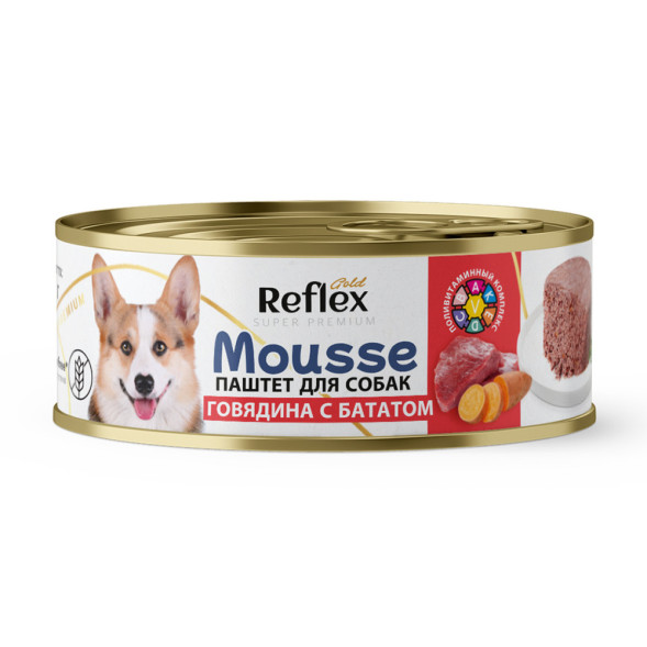 Reflex Gold влажный корм для взрослых собак всех пород, говядина с бататом, паштет - 100 г х 8 шт