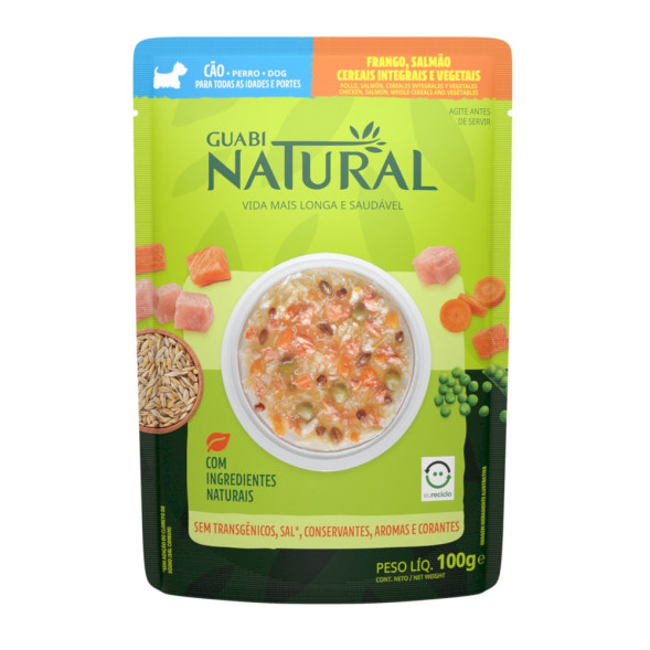 Guabi Natural Dog паучи для взрослых собак всех пород курица, лосось, цельнозерновые злаки и овощи - 100 г x 18 шт