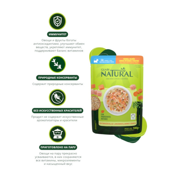 Guabi Natural Dog паучи для взрослых собак всех пород курица, лосось, цельнозерновые злаки и овощи - 100 г x 18 шт