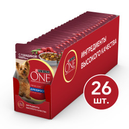 Purina ONE Мини паучи для собак мелких пород с говядиной, картофелем и горохом  - 85 г х 26 шт