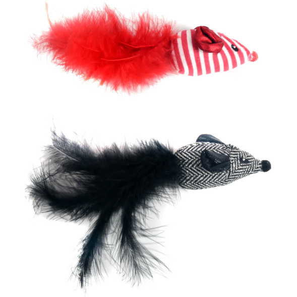 Petpark игрушка для кошек 2 мышки с перьями, 18 см, разноцветные