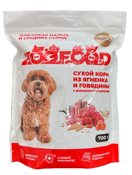 ZOOFOOD полнорационный сухой корм для собак мелких пород с ягненком, говядиной и морковью - 700 г
