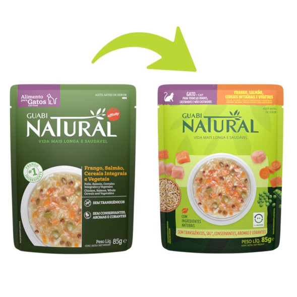 Guabi Natural Cat паучи для взрослых кошек курица, лосось, цельнозерновые злаки и овощи - 85 г x 18 шт