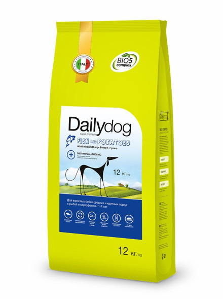 Сухой корм Dailydog Adult Medium and Large Fish Potatoes для взрослых собак средних и крупных пород с рыбой и картофелем - 12 кг