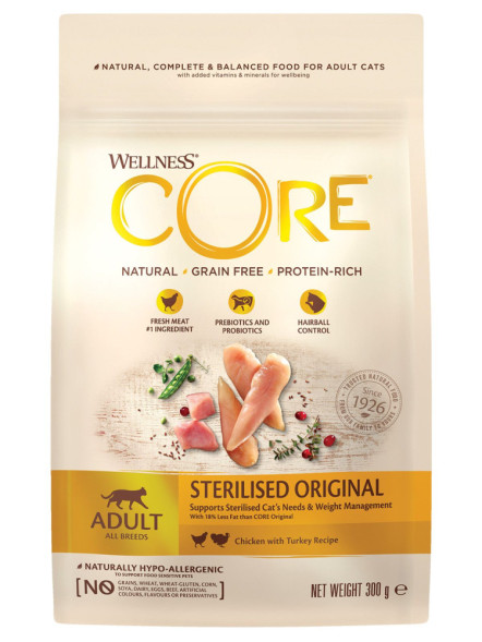 Wellness Core сухой корм для стерилизованных кошек с курицей и индейкой 300 г