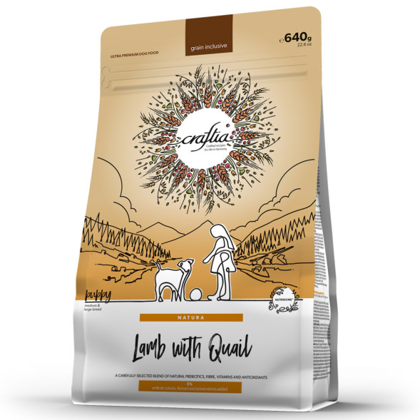 Craftia Natura сухой корм для щенков средних и крупных пород с ягненком и перепелкой - 640 г