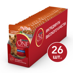 Purina ONE Мини паучи для собак мелких пород с курицей, морковью и фасолью  - 85 г х 26 шт