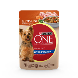 Purina ONE Мини паучи для собак мелких пород с курицей, морковью и фасолью  - 85 г х 26 шт