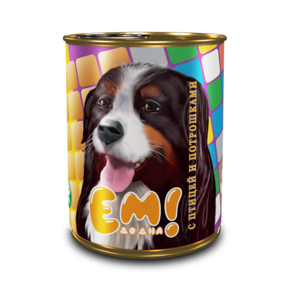 Ем до дна влажный корм для собак с птицей и потрошками, в консервах - 970 г х 6 шт