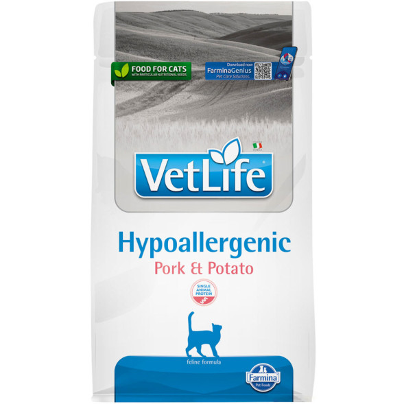 Farmina Vet Life Cat Hypoallergenic Pork &amp;amp; Potato сухой диетический корм для взрослых кошек при пищевой аллергии, со свининой и картофелем - 400 г