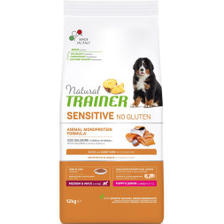 Trainer Natural Sensitive No Gluten Puppy&amp;amp;Jun M/M сухой корм без глютена для щенков и юниоров средних и крупных пород с лососем 12 кг