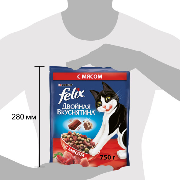 Felix Двойная вкуснятина сухой корм для взрослых кошек с мясом - 600 г
