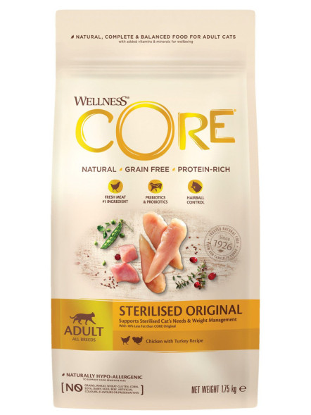 Wellness Core сухой корм для стерилизованных кошек с курицей и индейкой 1,75 кг