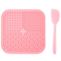 Mr.Kranch лизательный коврик для медленного поедания силиконовый, 20х20 см, розовый, с лопаткой