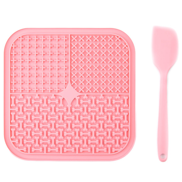 Mr.Kranch лизательный коврик для медленного поедания силиконовый, 20х20 см, розовый, с лопаткой