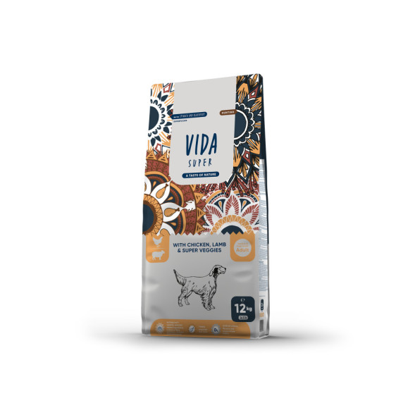 Vida Super Hunting сухой корм для взрослых собак средних и крупных пород, с курицей, ягненком и овощами - 12 кг