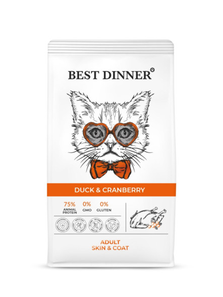 Best Dinner Adult Cat Duck &amp;amp; Cranberry сухой корм для взрослых кошек для ухода за кожей и шерстью с уткой и клюквой - 10 кг