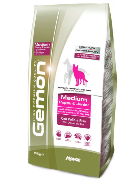 Gemon Dog Medium Puppy &amp;amp; Junior сухой корм для щенков средних пород с курицей и рисом 15 кг