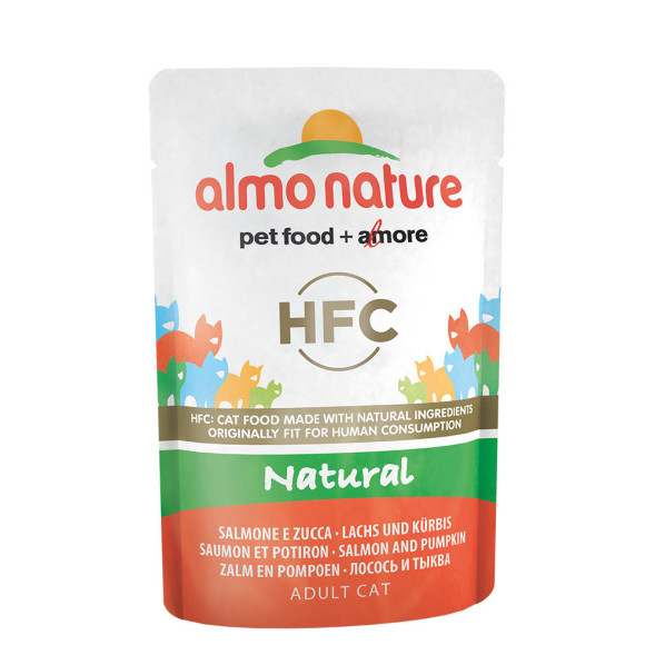 Almo Nature HFC Natural Salmon and Pumpkin паучи для взрослых кошек с лососем и тыквой - 55 г х 24 шт