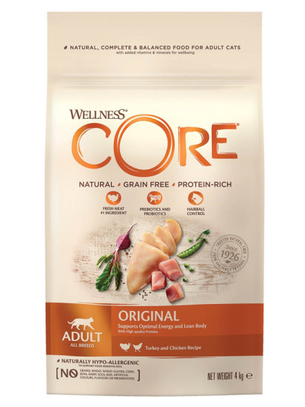 Wellness Core сухой корм для взрослых кошек с индейкой и курицей 4 кг