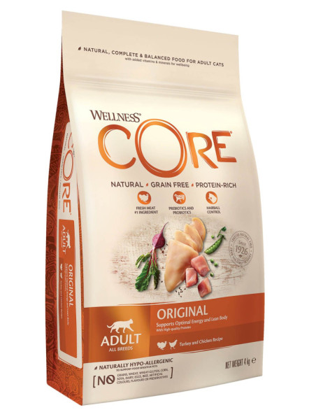 Wellness Core сухой корм для взрослых кошек с индейкой и курицей 4 кг