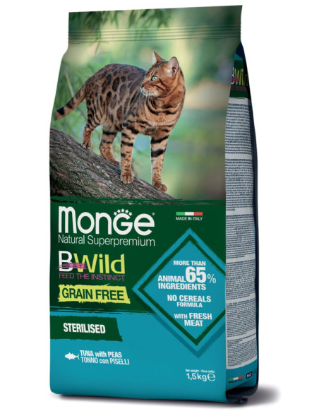 Monge Cat BWild Grain Free сухой беззерновой корм для стерилизованных кошек с тунцом 1,5 кг