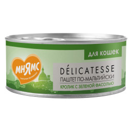 Мнямс Delicatesse Паштет по-мальтийски влажный корм для кошек с кроликом и зеленой фасолью, в консервах  - 100 г х 16 шт